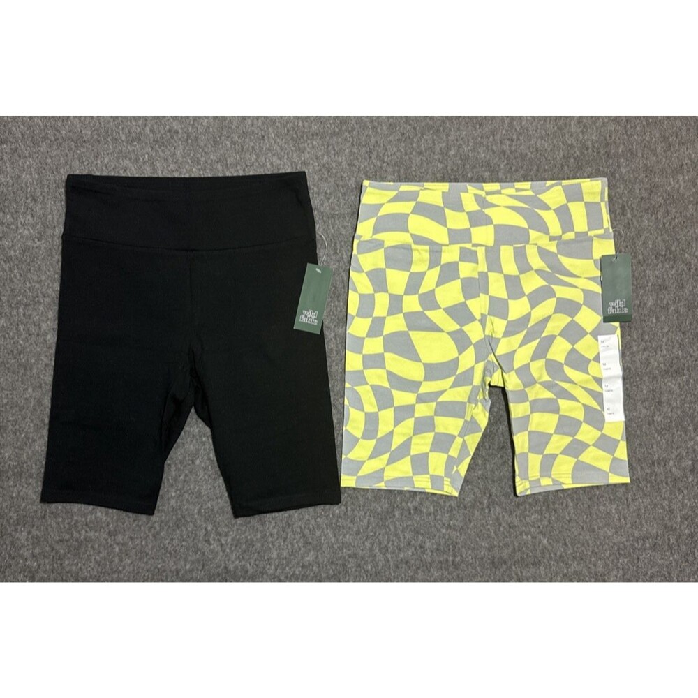 Wild Fable Women's Shorts Biker 2 Pairs Black Yellow Print Medium